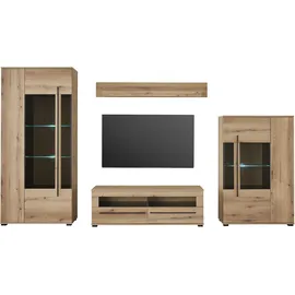 Home Affaire Wohnwand Cantara, moderne Anbauwand, Wohnzimmer-Set, in Eiche Evoke oder Weiß, (Set), enthält zwei Vitrinen, ein Lowboard und ein Wandboard braun