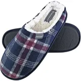 DUNLOP - Herren Kariert Winter Warm Fleece Plüsch Gefüttert Hausschuhe mit Innenfell (47 EU, 7179 Navy) - 47 EU