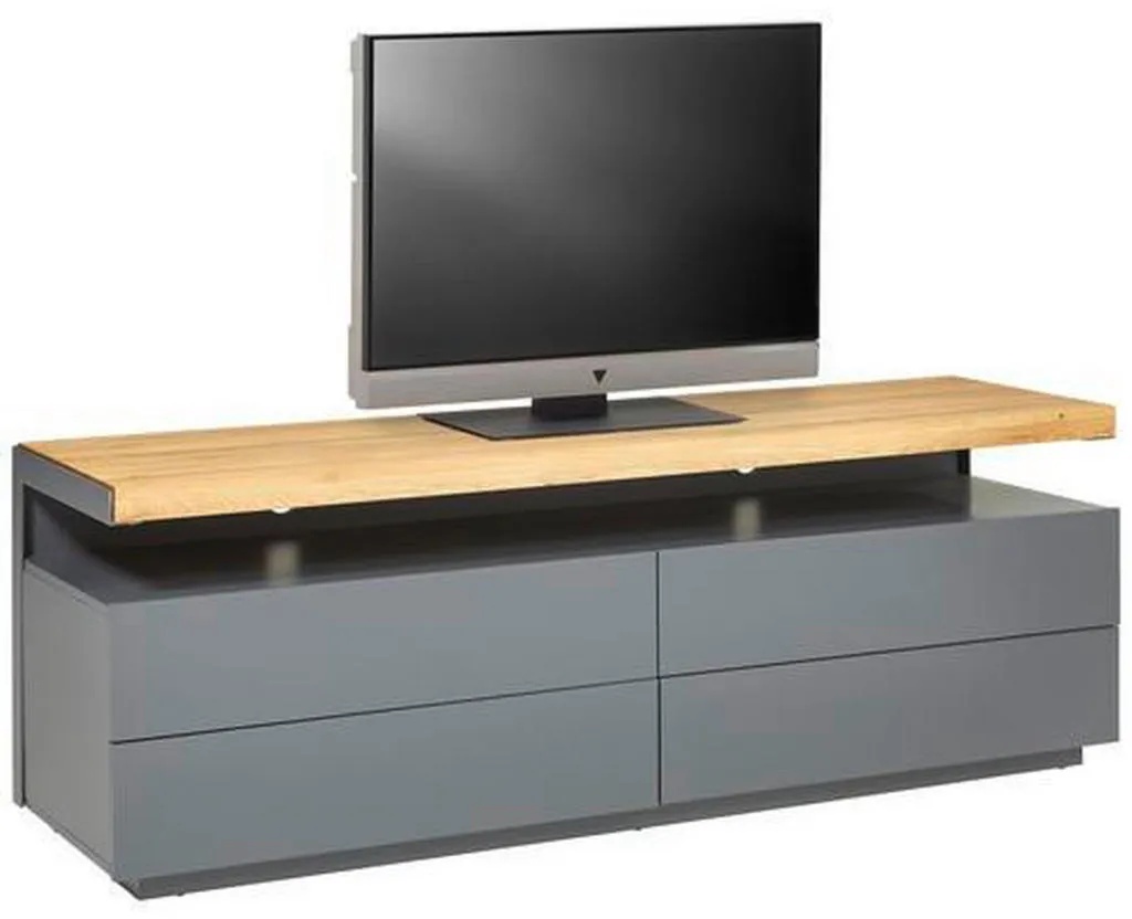 Novel Lowboard, Grau, Eiche, Holz, Eiche, massiv, 4 Schubladen, 170x57x47 cm, Wohnzimmer, Wohnwände, Lowboards