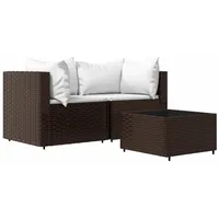 vidaXL 3-tlg Garten-Lounge-Set mit Kissen Braun Poly Rattan Modell 4