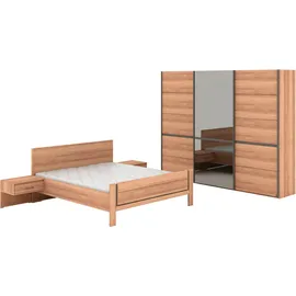 Musterring Schlafzimmer-Set MUSTERRING "Sorrent, Kleiderschrank, Bett & Nachtkommoden, teilmassiv Eiche", braun, Schrank 300cm Breit / 236cm Hoch + ohne Matratze, B/H: 180cm x 200cm, Schrank 300cm Breit / 236cm Hoch, Glas, Hartfaserplatte, Holz teilmassiv,