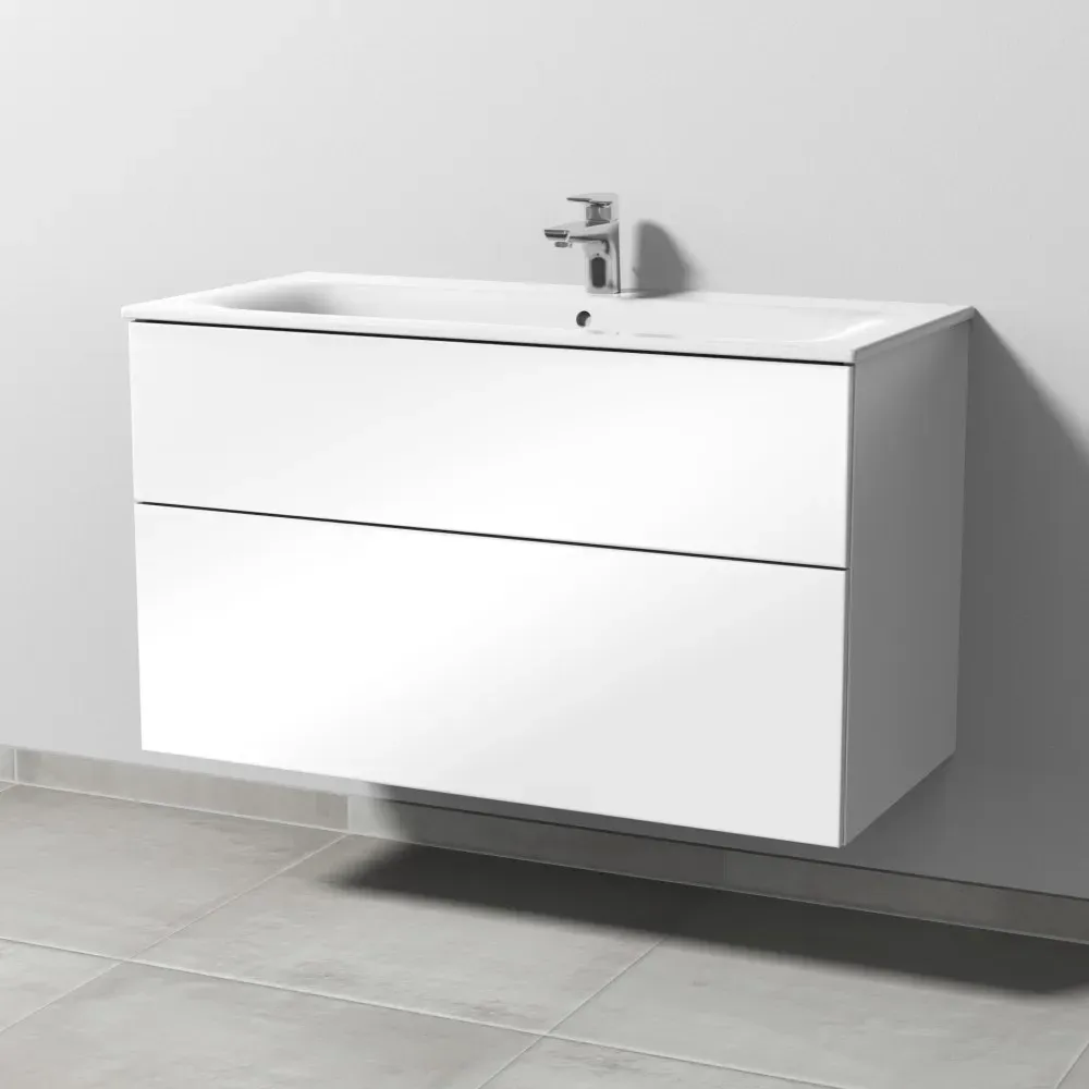 Sanipa 3way Waschtischunterbau zu Geberit Renova Plan Slim Waschtisch mit 2 Auszügen, Weiß-Glanz SF68878