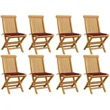 vidaXL Gartenstühle mit Weinroten Kissen 8 Stk. Massivholz Teak