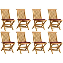 vidaXL Gartenstühle mit Weinroten Kissen 8 Stk. Massivholz Teak