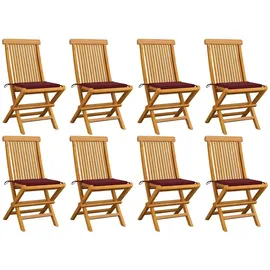 vidaXL Gartenstühle mit Weinroten Kissen 8 Stk. Massivholz Teak
