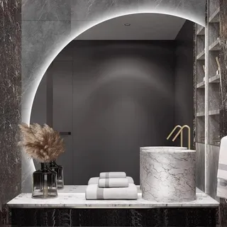 LED-Spiegel For Badezimmer, Halbrunder Beleuchteter Spiegel, Kosmetikspiegel Mit Lichtern, Beschlagfreier Beleuchteter Wandspiegel, 3 Farben Dimmbar, Memory-Funktion ( Color : Right Cutting , Size : 8