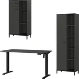 Germania Büromöbel-Set GW-Rovigo, (3-tlg), Schreibtisch elektrisch höhenverstellbar grau|schwarz 298 cm x 190 cm x 80 cm