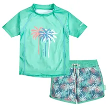 Playshoes Mädchen Zweiteiler Rash-Guard-Set, Palmen Türkis, 74-80