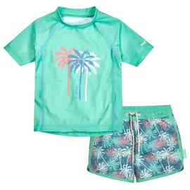 Playshoes Mädchen Zweiteiler Rash-Guard-Set, Palmen Türkis, 74-80