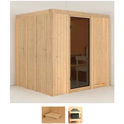 Sauna KARIBU "Dima", beige (naturbelassen), ohne Ofen, (ohne Ofen), Saunen, ohne Ofen