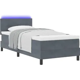 vidaXL LED Boxspringbett mit Matratze Dunkelgrau 90 x 190 cm Samt