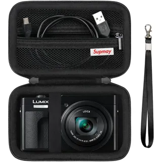 Supmay Kamera Fall für Panasonic LUMIX DC-TZ99E-K Kompakte Travel Zoom Kamera/LX10 ZS200D ZS200 ZS80 ZS100 ZS70 ZS60 Kamera, Schutzhülle Tasche mit Mesh Tasche für Akku Pack, Ladekabel, Schwarz