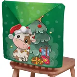 Hixingo Weihnachten Stuhlhussen 2 4 6 8 er Set,Grün Weihnachten Stretch Stuhlhussen Waschbar Stuhlbezug,Esszimmerstühle Stuhlbezüge für Küche,Restaurant,Bankett,Party Schutz (4er Set,Kuh 2)