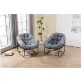BBWL Rattanstuhl Schaukelstuhl mit Polsterkissen, wetterfester Relaxsessel, Outdoor Rattan Schaukelstuhl für Garten Terrasse Balkon grau