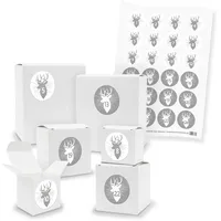itenga Adventskalender 24x Geschenkbox Würfel Quader Weiß Zahl Rentierkopf Grau