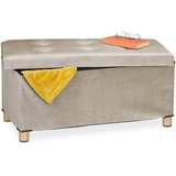 Relaxdays Sitzbank mit Samtbezug, Holzfüße, bis 120 kg, faltbar, Sitztruhe HBT: 34x76x38 cm, Creme