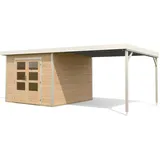 Karibu Metall-Holzgartenhaus Hybridhaus Pluto A inkl. 3m Schleppdach - 28mm-271 x 271 cm- Holz-Ausführung: naturbelassen Blech-Ausführung: weiß