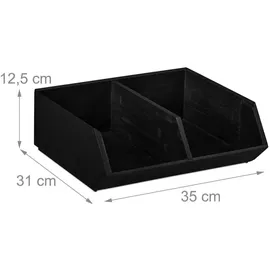 Relaxdays Schreibtischorganizer, 2 Fächer, Bambusbox stapelbar, multifunktional, HxBxT: ca. 12,5 x 35 x 31 cm, anthrazit