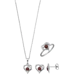 Schmuckset FIRETTI "Multipack Schmuck Geschenk Silber 925 Halskette Ohrstecker Ring Herz" Gr. 62, rot (silberfarben, rot, kristallweiß, rot, kristallweiß), Schmuck-Sets, 62, Silber 925 (Sterlingsilber), mit Rubinen und Zirkonia (synth.)