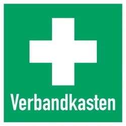 Aufkleber Hinweis auf Erste Hilfe Verbandkasten quadratisch, Folie, 250x250 mm