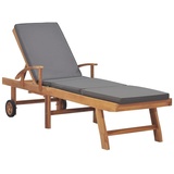 vidaXL Teak Massiv Sonnenliege mit Auflage Verstellbar Gartenliege Holzliege Liege Relaxliege Liegestuhl Strandliege Gartenmöbel Dunkelgrau