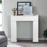 Kaminschrank, 3 Türen und 4 Fächern, Kaminkonsole deko mit geheimfach, Kaminumrandung aus Holz, Kaminattrappe Schrank, Sideboard, Weiß, 107 x 19 x 100cm, für Wohnzimmer, Flur