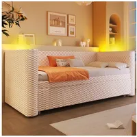 STILVORA Schlafsofa mit bettfunktion Polsterbett 90/180×200 Tagesbett ausziehbar mit LED, mit Ausziehbett, LED-Beleuchtung und Lattenrost, ohne Matratze beige