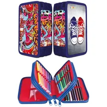 Gimboo Schulmäppchen mit Zubehör/Federmäppchen mit großem Fassungsvermögen/Mit 3 Fächer/Federtasche Federmäppchen Stifteetui/Motiv - Graffiti/Für Kinder Jungen Mädchen