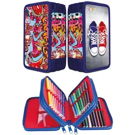 Gimboo Schulmäppchen mit Zubehör/Federmäppchen mit großem Fassungsvermögen/Mit 3 Fächer/Federtasche Federmäppchen Stifteetui/Motiv - Graffiti/Für Kinder Jungen Mädchen