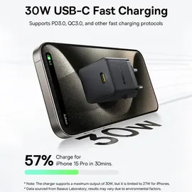Baseus 30W USB-C Wandladegerät - Schwarz