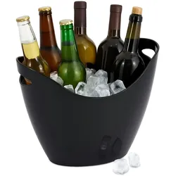 Relaxdays Eiseimer, Getränkeschale mit Griffen, 8 l, Flaschenkühler für Sekt, Champagner & Wein, Kunststoff, schwarz