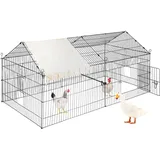 Vevor Hühnerstall 220 x 106 x 104 cm Freilaufgehege aus pulverbeschichtetem Eisen Freigehege mit 4 Türen Voliere Kleintierstall Tiergehe Geeignet für