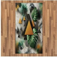 Teppich Flachgewebe Deko-Teppiche für das Wohn-,Schlaf-, und Essenszimmer, Abakuhaus, rechteckig, Monstera Abstrakte geometrische Formen grau|grün 80 cm x 150 cm