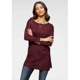 LAURA SCOTT Longpullover Feinstrick mit U-Boot Ausschnitt und seitlichem Schlitz, rot