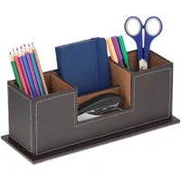 Relaxdays Schreibtisch Organizer, Stiftehalter mit 4 Fächern, Kunstleder, HBT: