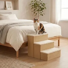 Relaxdays Hundetreppe 3 Stufen Beige 40 cm x 54 cm x 48 cm