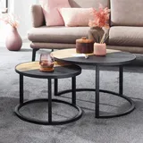 FineBuy Couchtisch FineBuy Wohnzimmertisch 2 teilig Massivholz Rund Beistelltisch Tisch