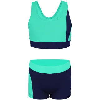 Aquarti Mädchen Badeanzug – Sport Badeanzug Mädchen Zweiteilig mit Racerback und Badehose, Farbe: Dunkelblau/Grün, Größe: 158 - 158
