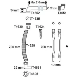 Pressalit Care Flexibles Zu- und Ablaufsystem 70/70 cm R2065, Montagezubehör,