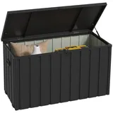 Outsunny Gartenbox Auflagenbox 450L Aufbewahrungsbox Truhe mit Rollen, Aufbewahrungskiste mit Gasdruckfedern, für Garten, Balkon, Stahl, Dunkelgrau - Outsunny