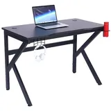 BC-ELEC Gamer-Schreibtisch 110x60x75cm Computertisch mit Kabeldurchführung, Becherhalter und Headsethalterung