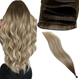 LaaVoo Virgin Tressen Echthaar Extension Ombre Braun Extension Echthaar Tressen Menschenhaar Haar Extensions Echthaar Tressen Zum Einnähen Injection 50cm Dunkelbraun bis Hellbraun Blond #4/7/80 25g