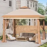 UDPATIO Pop Up Pavillon 3x3 für Garten mit Metall Verstärkt Faltbar, Pergola Wasserdicht Stabil und Sonnenschutz, Faltpavillon mit Sandsäcke Beige/Braun