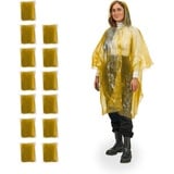 Relaxdays Regenponcho Einweg, 13er Set, Einmal Regencape mit Kapuze, Erwachsene, Notfallponcho Damen, Herren, gelb