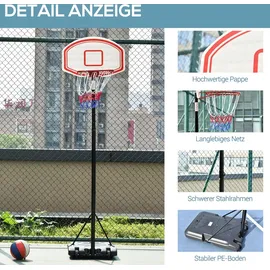 Homcom Basketballkorb Outdoor, 175-215 cm 5 Stufige Verstellbare Korbhöhe, Basketballständer mit 71 x 45 cm Rückwand, Rädern