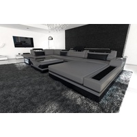 Sofa Dreams Wohnlandschaft »Mezzo - U Form Ledersofa«, Couch, mit LED, wahlweise mit Bettfunktion als Schlafsofa, Designersofa grau|schwarz