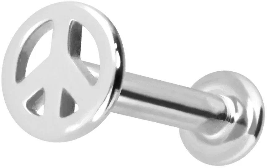 14 Karat Gold Labret mit Push Fit PEACE-ZEICHEN