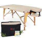 ZEN® StartUp Massageliege klappbar & Mobile Massagetisch aus Holz, stabile Massagebett - Massagebank höhenverstelbar, Tattoo & Kosmetikliege - Behandlungsliege mit Kopfteil, Armablage & Tasche (Creme)