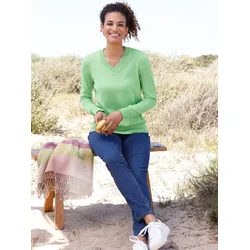 V-Ausschnitt-Pullover CASUAL LOOKS "Pullover", Damen, Gr. 54, grün (apfel), 100% Baumwolle, unifarben, Langarm, Pullover