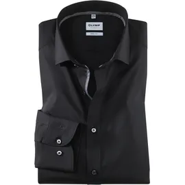 Olymp Businesshemd OLYMP Level Five body fit, Herren, Gr. 43, N-Gr, schwarz, 97% Baumwolle, 3% Elastolefin, Hemden, mit extralangem Arm